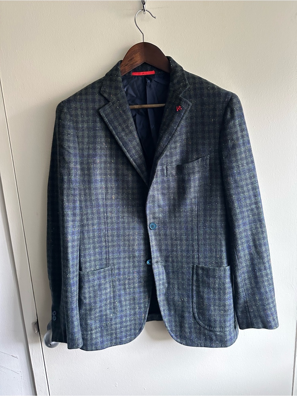 ISAIA Cashmere Silk Green Plaid Blazer EU50
